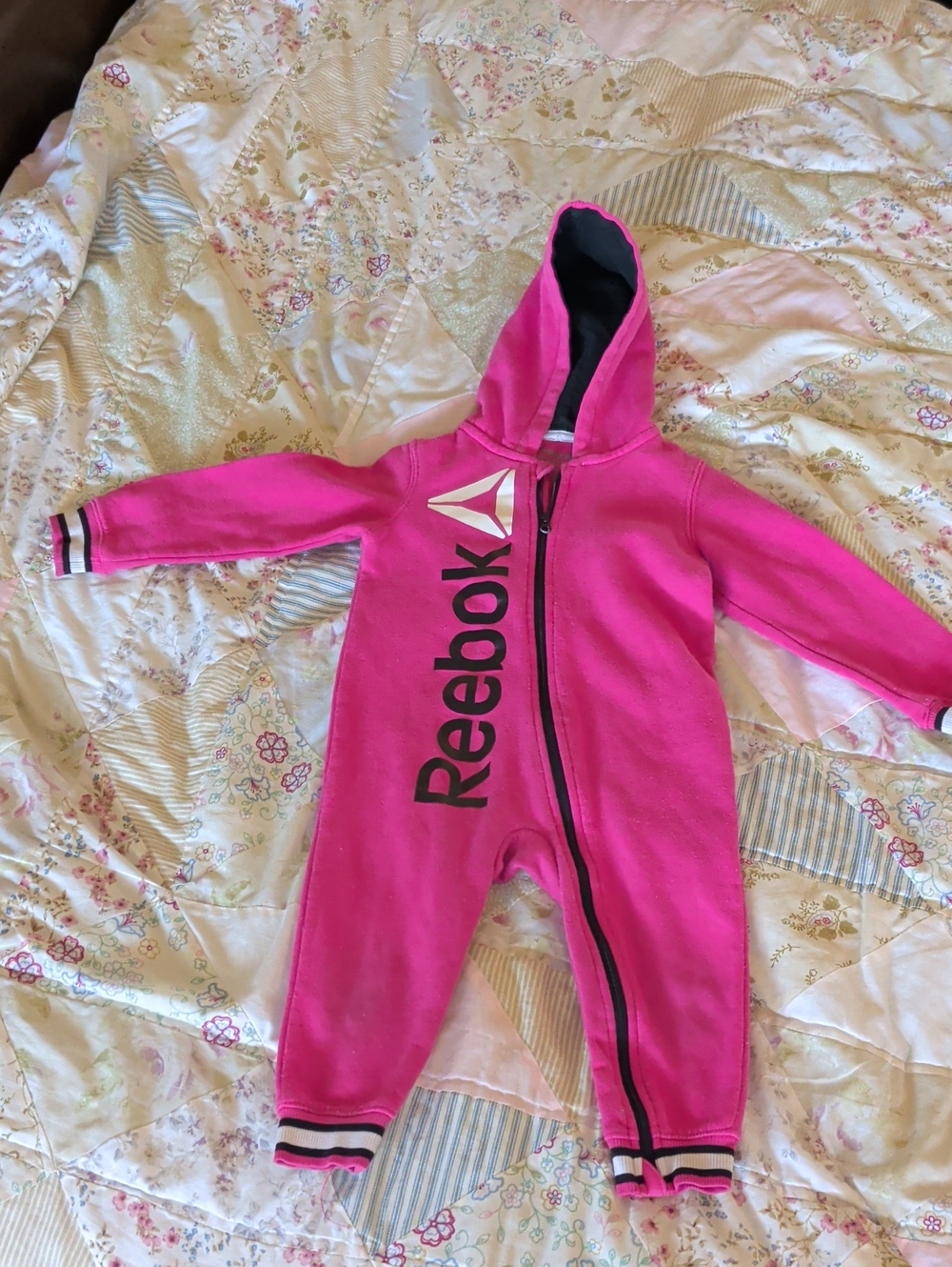 Reebok Hot Pink Hooded One-Piece Bodysuit for Kids